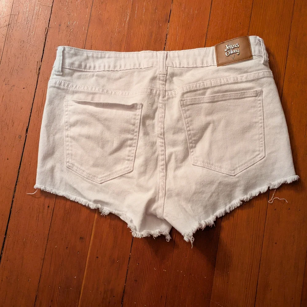 Women's White Distressed Denim Shorts